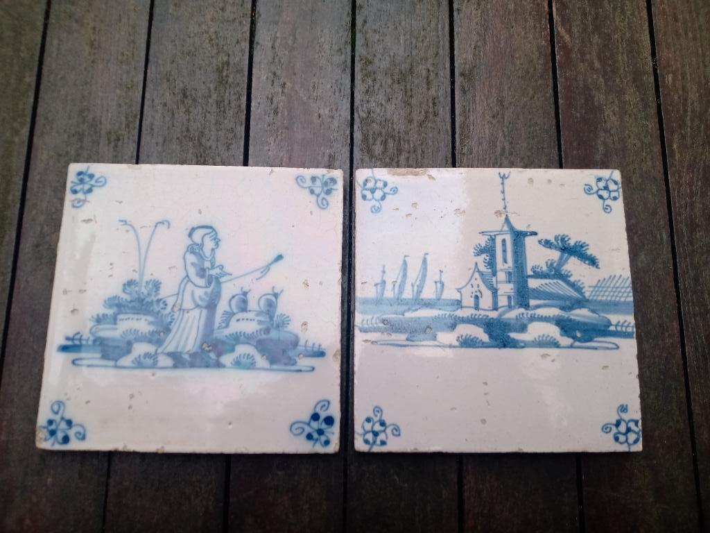 DELFT 2x 18e eeuwse Neederland keramische tegeltegels, Ophalen of Verzenden