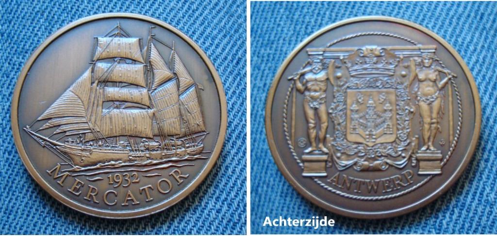Gedenkpenning 50 jaar schoolschip Mercator Antwerpen 1982, Timbres & Monnaies, Envoi, Bronze