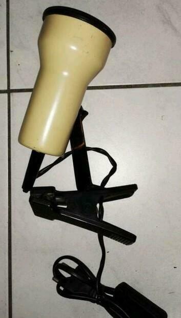 Vintage 70's knijplamp bruin/ ecru met knipper, Huis en Inrichting, Lampen | Spots, Ophalen of Verzenden, Gebruikt, Metaal of Aluminium