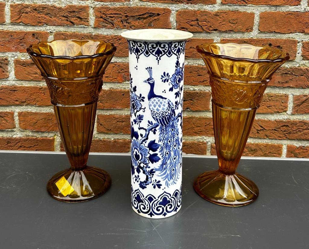 Lot 16 vazen klein en groot, Ophalen, Gebruikt, Overige kleuren, Glas