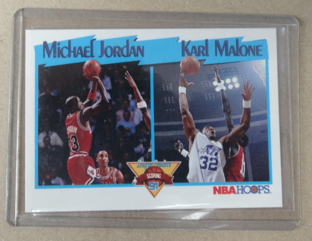 91/92 NBA Hoops #306 M.Jordan/K.Malone League. L. Notation, Envoi, Comme neuf, Autres types