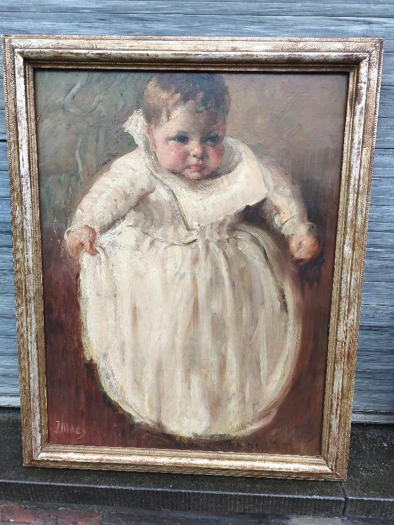 Huile sur toile enfant signe jacques maes, Antiquités & Art, Art | Peinture | Classique, Enlèvement ou Envoi