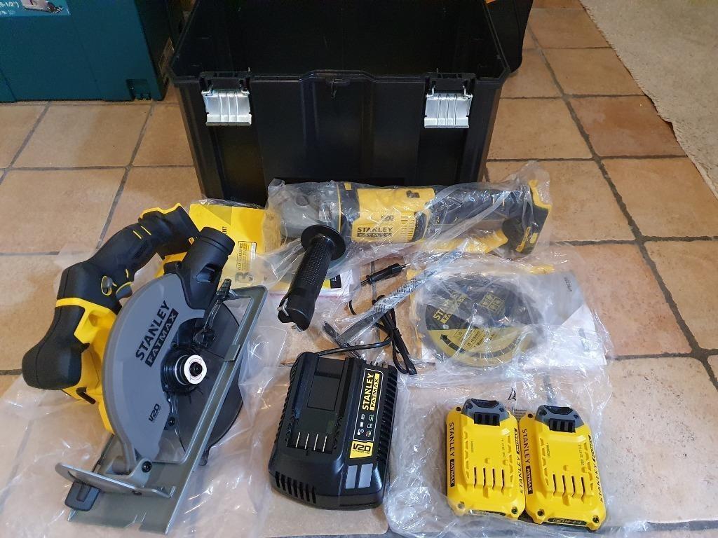 SCIE CIRC + MEULEUSE D'ANGLE 20V + 2 BATTERIE CHARGEUR COFFR, Enlèvement, Neuf, Moins de 700 watts, Meuleuse d'angle