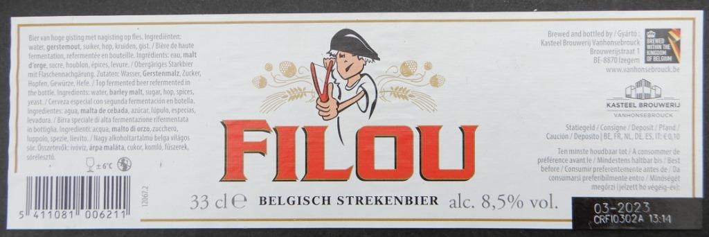 Bieretiket Filou Brouwerij Vanhonsebrouck (6n5), Verzamelen, Biermerken, Ophalen of Verzenden, Gebruikt
