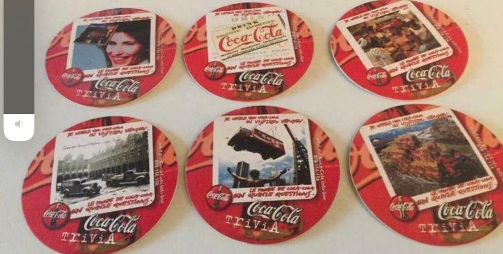 Coca cola lot van 6 kartonnen onderleggers  trivia*, Verzamelen, Ophalen of Verzenden, Gebruikt, Gebruiksvoorwerp