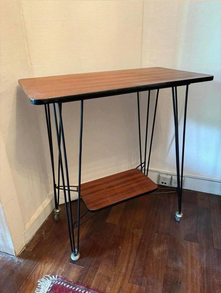🦋 🟣✨️ Desserte pieds Eiffel fer forger metal noir design, Enlèvement, Utilisé, Bois, Vintage ancien retro 1950s 1960s