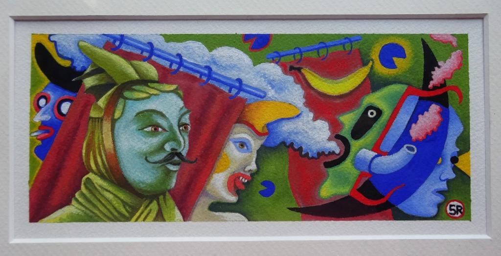 Luc Van de vijver, Gouache, 9 x 21 cm, de Chinese Generaal,, Ophalen of Verzenden