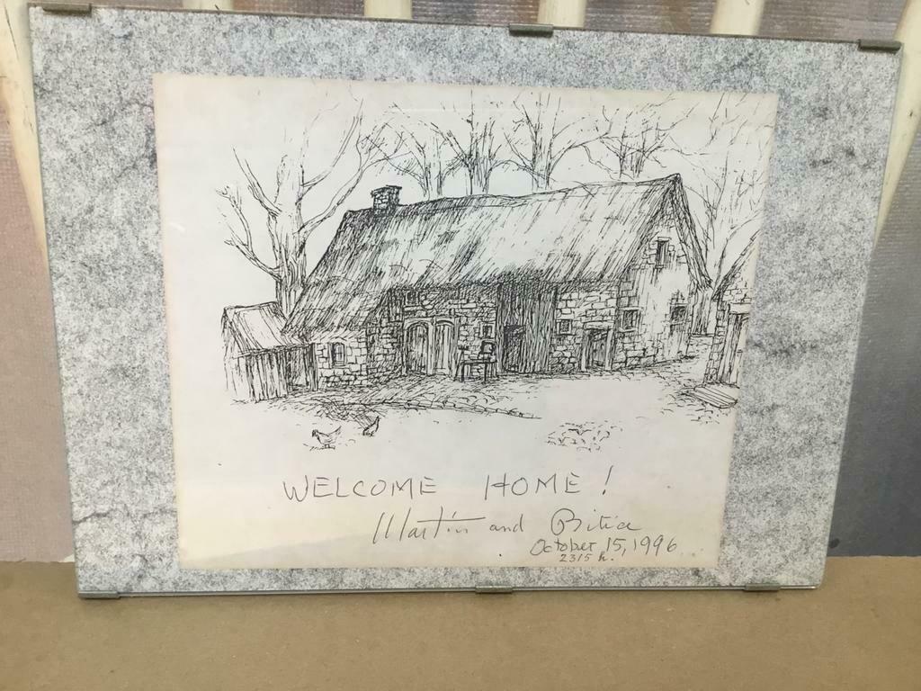Houtskool (?) van een kleine boerderij  ~WELCOME HOME~, Antiek en Kunst, Kunst | Tekeningen en Fotografie
