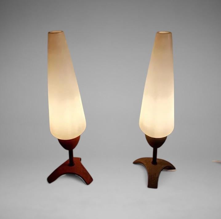Lampes de chevets "Rocket" Vintage Opaline et métal 1950's, Enlèvement