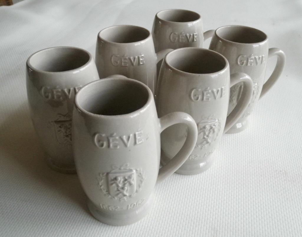 Brasserie Gévé 6 chopes en grès 300 ans 1662-1962 - Vintage, Enlèvement, Chope(s)