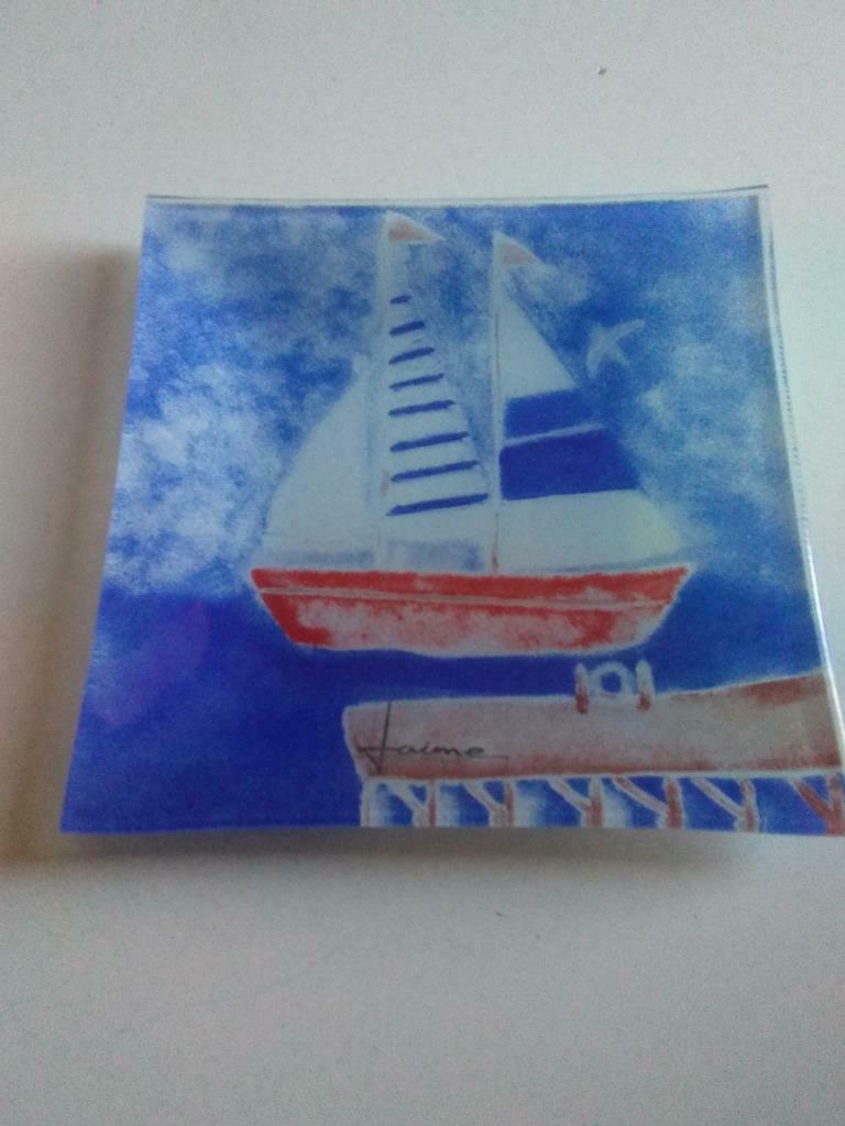 vide poche verre 15x15cm neuf scene de mer/bateau, Enlèvement ou Envoi, Neuf, Autres couleurs, Verre