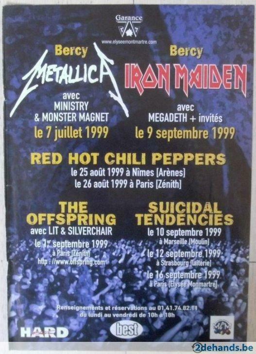 advertentie concerten 1999 (o.a. Metallica en Iron Maiden), Enlèvement ou Envoi, Utilisé