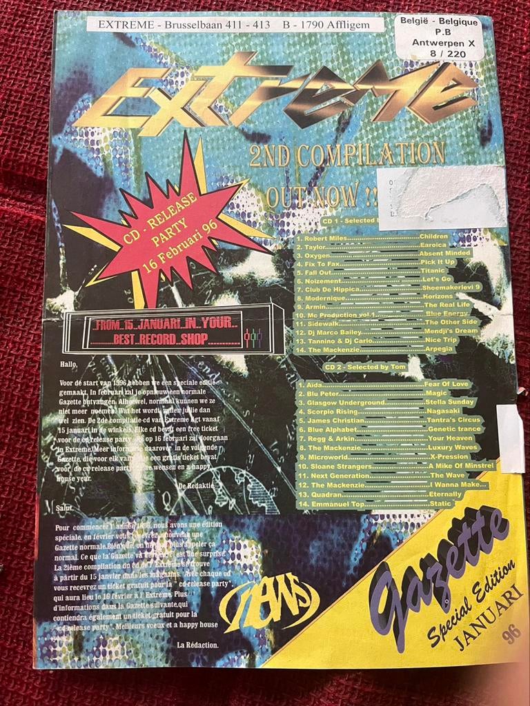 Extreme Gazette januari 1996 - discotheek dancing Affligem, Verzamelen, Ophalen