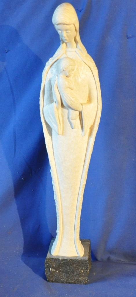 statue religieuse vierge a l'enfant resine sur socle granit, Enlèvement ou Envoi