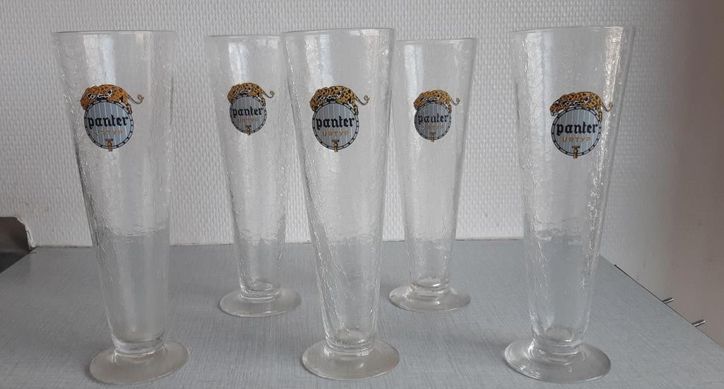 5 x vintage Panter / Urtyp bierglazen Baasrode craquelë, Verzamelen, Ophalen of Verzenden, Zo goed als nieuw