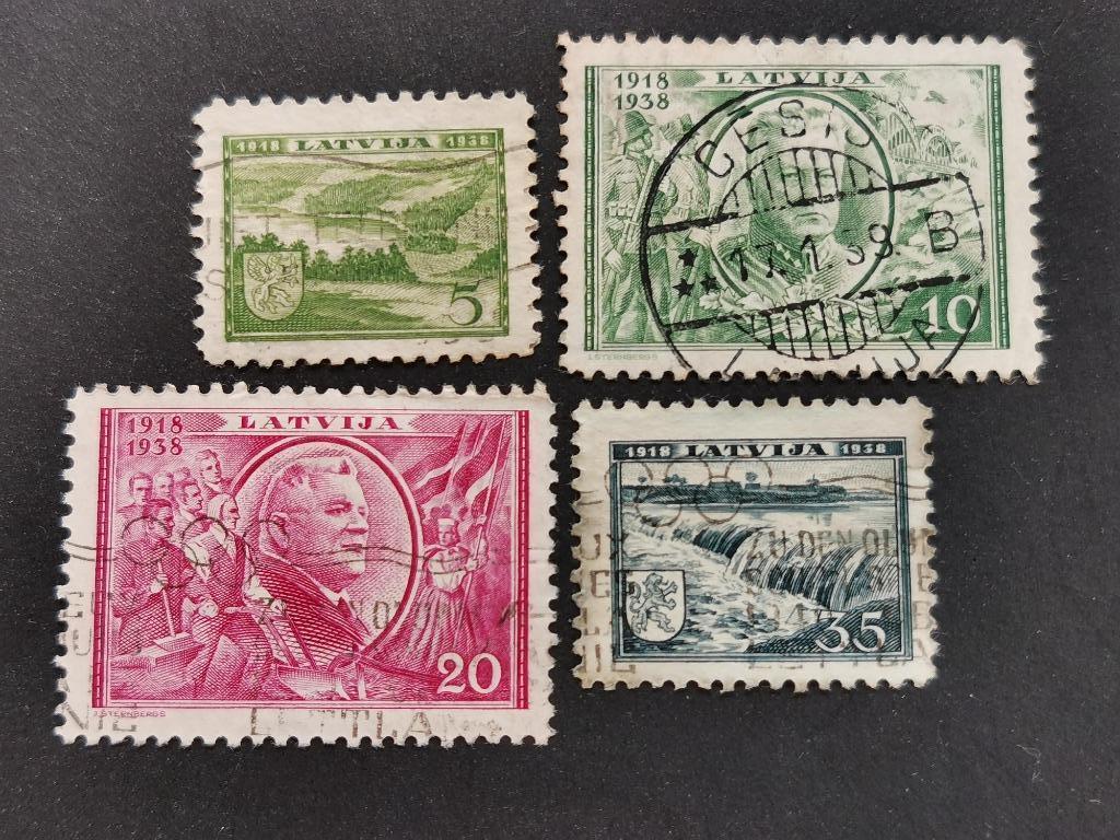 Lettonie 1938 - paysage, ministre de la guerre, président, Enlèvement ou Envoi, Autres pays, Affranchi