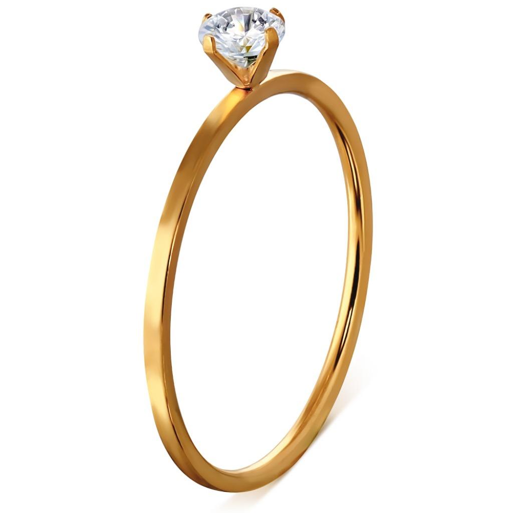 Bague solitaire extra fine en acier avec PVD rosé, Enlèvement ou Envoi, Neuf, Fer ou Acier, Femme