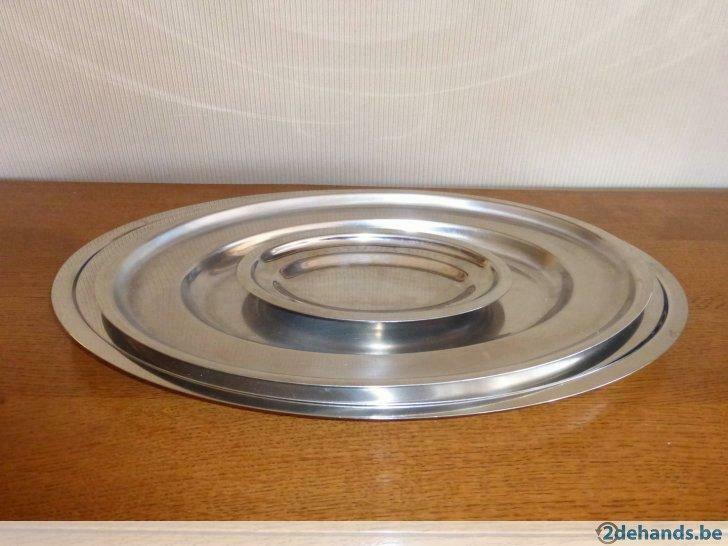set van 3 inox serveerschotels, Enlèvement ou Envoi, Utilisé, Balance ou Balances