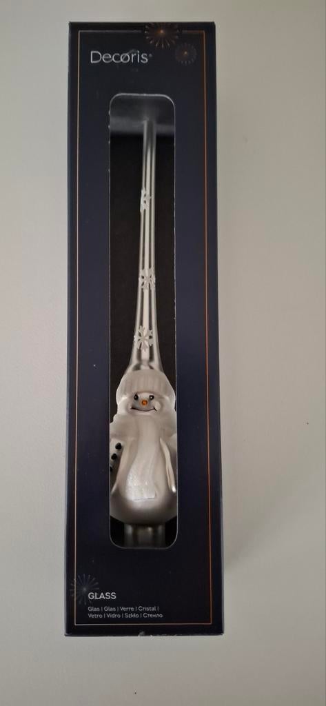 Decoris glazen zilveren Kerstpiek sneeuwpop H25cm, Diversen, Kerst, Ophalen