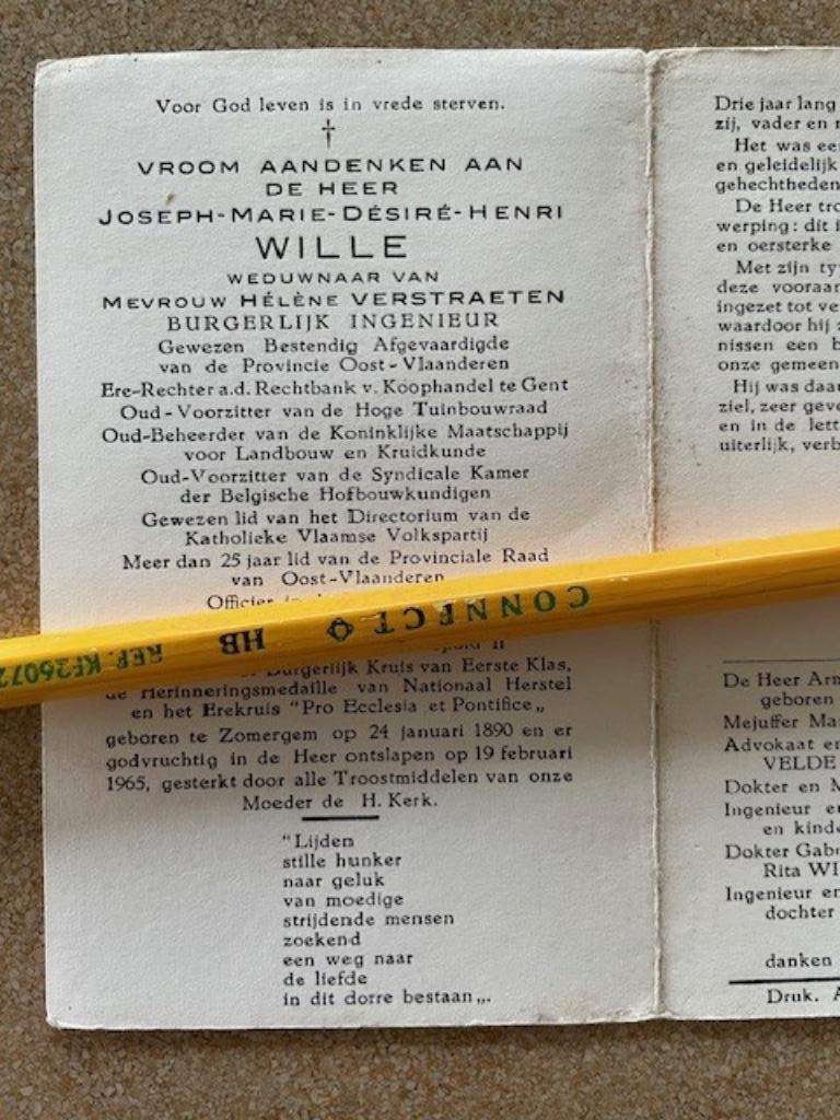 BURGERLIJK ING.RECHTER KOOPHANDEL GENT DHR JOSEPH WILE 1890, Verzamelen, Bidprentjes en Rouwkaarten, Ophalen of Verzenden, Bidprentje