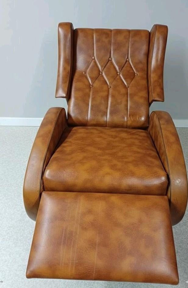 Vintage cognacbruine lederen zetel, Antiek en Kunst, Ophalen