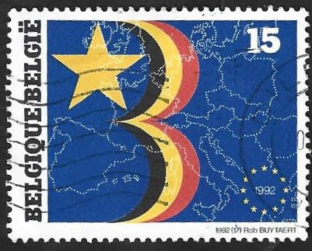 1 Postzegel Europese binnenmarkt België 1992, Europa, Frankeerzegel, Ophalen of Verzenden, Gestempeld