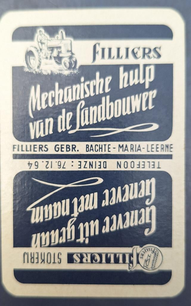 Speelkaart Deinze – Filliers Stokerij A, blauw_93, Verzamelen, Ophalen of Verzenden, Gebruikt, Speelkaart(en)