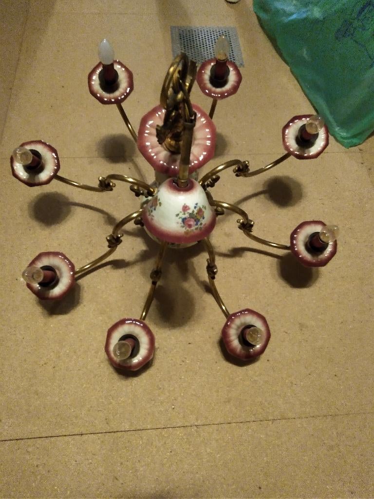 Vintage kroonluchter met 8 lampen, Ophalen, Gebruikt, Overige materialen, Klassiek - vintage