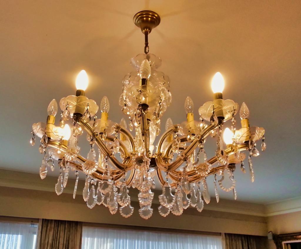 Lustre en Cristal de Bohême 10 Bras 15 Lampes, Enlèvement, Comme neuf, Autres matériaux, Cristal de bohème