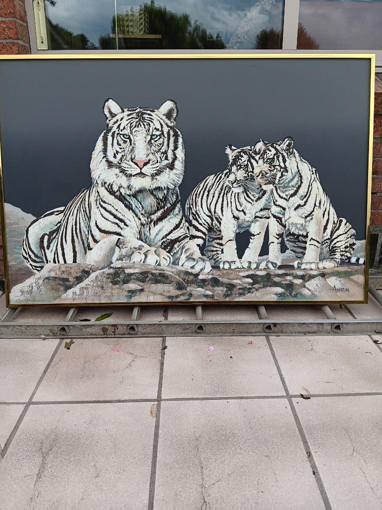 schilderij van witte tijgers, Antiek en Kunst, Kunst | Schilderijen | Klassiek, Ophalen