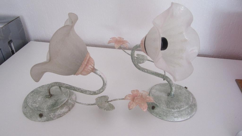 2 APPLIQUES FLEURS EN FER FORGE, Ophalen, Gebruikt, Glas