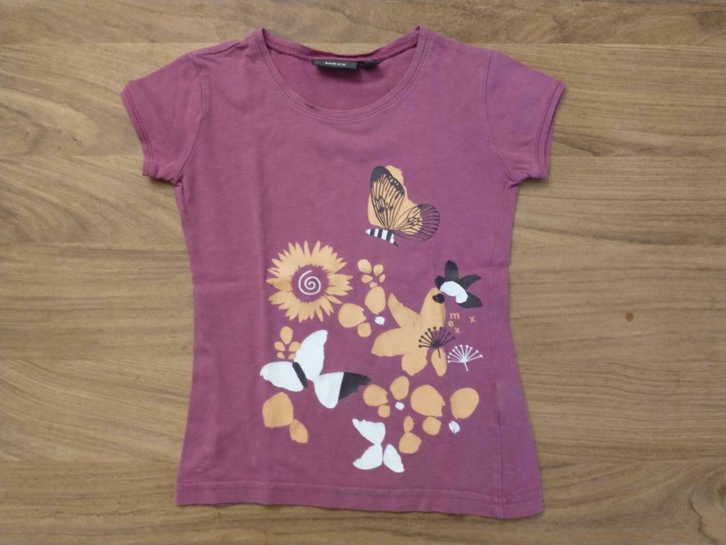 Paarse t-shirt vlinders - Mexx - maat 110-116, Kinderen en Baby's, Kinderkleding | Maat 110, Mexx, Gebruikt, Meisje, Ophalen of Verzenden