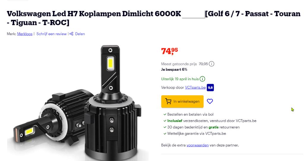 H7 Led Koplampen Volkswagen NIEUW, Ophalen of Verzenden, Volkswagen
