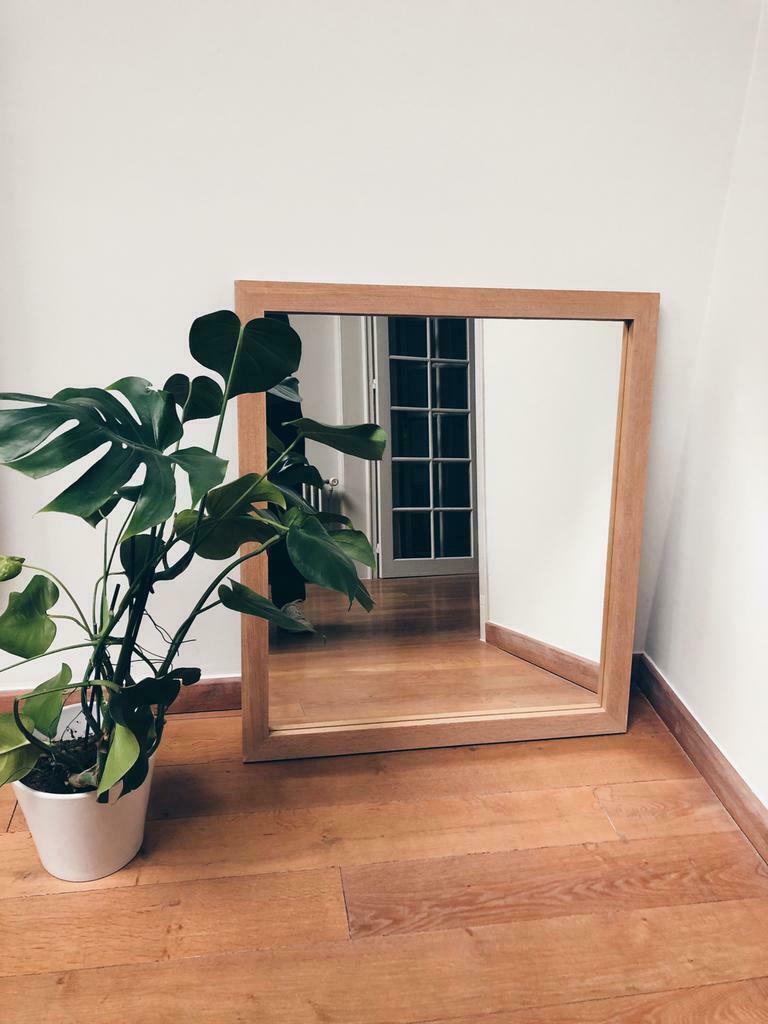 2 verschillende formaten spiegels in massief hout, Huis en Inrichting, Ophalen, Vierkant, Zo goed als nieuw, 75 tot 100 cm