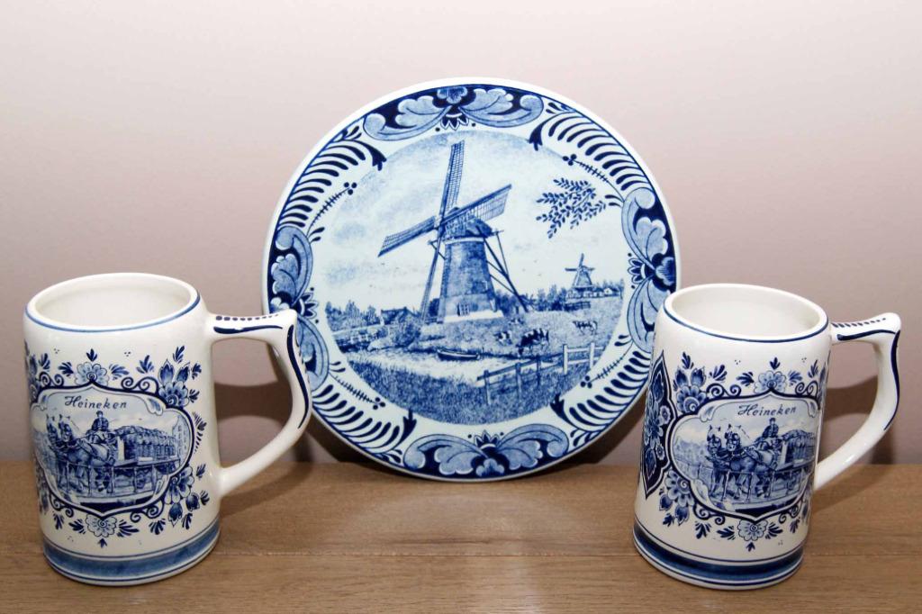 Delfst blauwe bierpotten en schoteltje, Antiek en Kunst, Ophalen