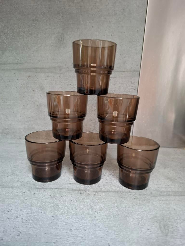 6 glaasjes in rookglas Vereco France, Enlèvement, Comme neuf