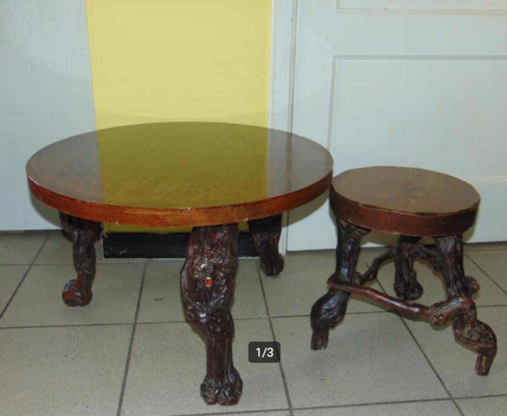 Ancien Table et Tabouret en cep de vigne, Antiquités & Art, Enlèvement