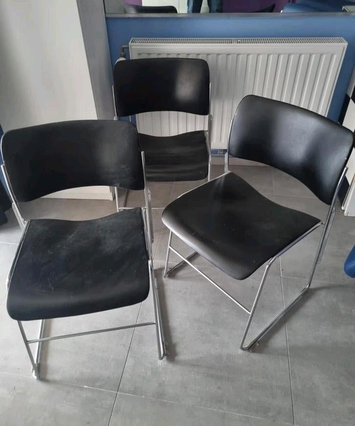 3 metalen stoelen uit de jaren 70, Ophalen, Gebruikt, Drie, Zwart