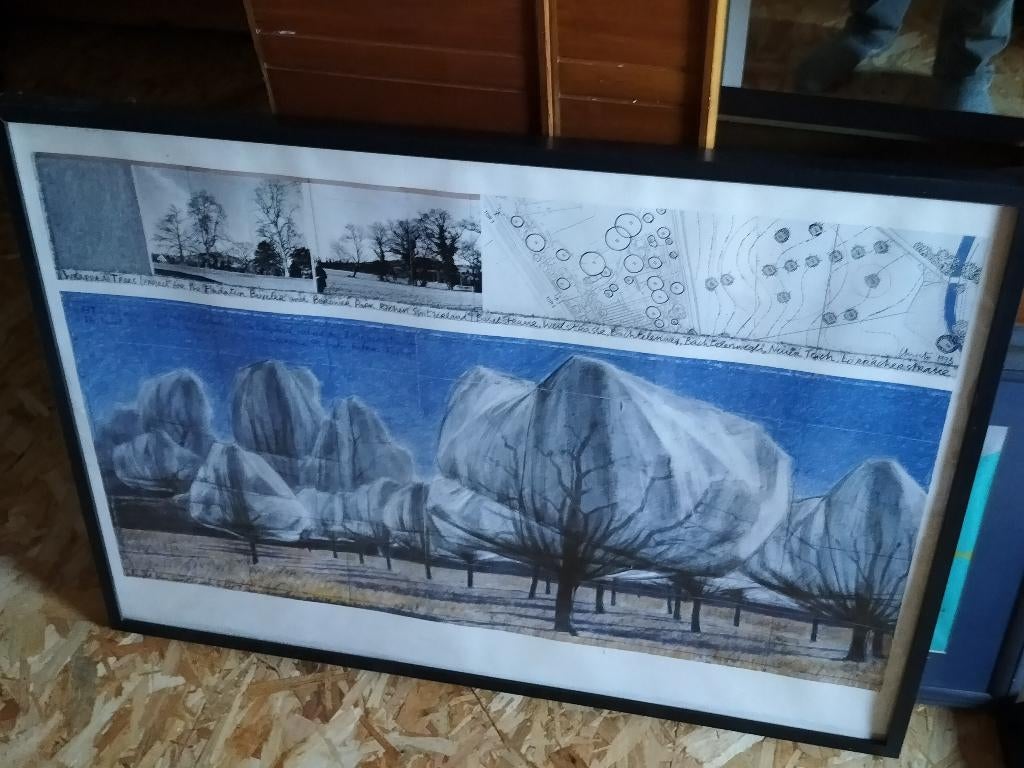 kunstposter ingekaderd CHRISTO, Antiek en Kunst, Ophalen