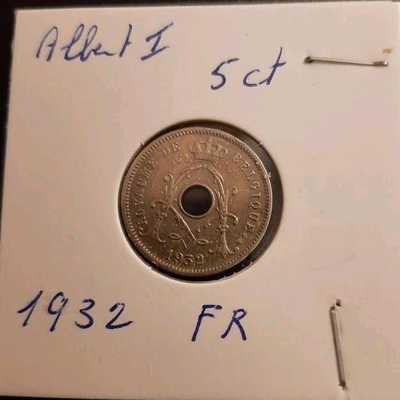 België: 5ct Albert I 1932 Waalse munt, Postzegels en Munten, Verzenden, Metaal, Losse munt