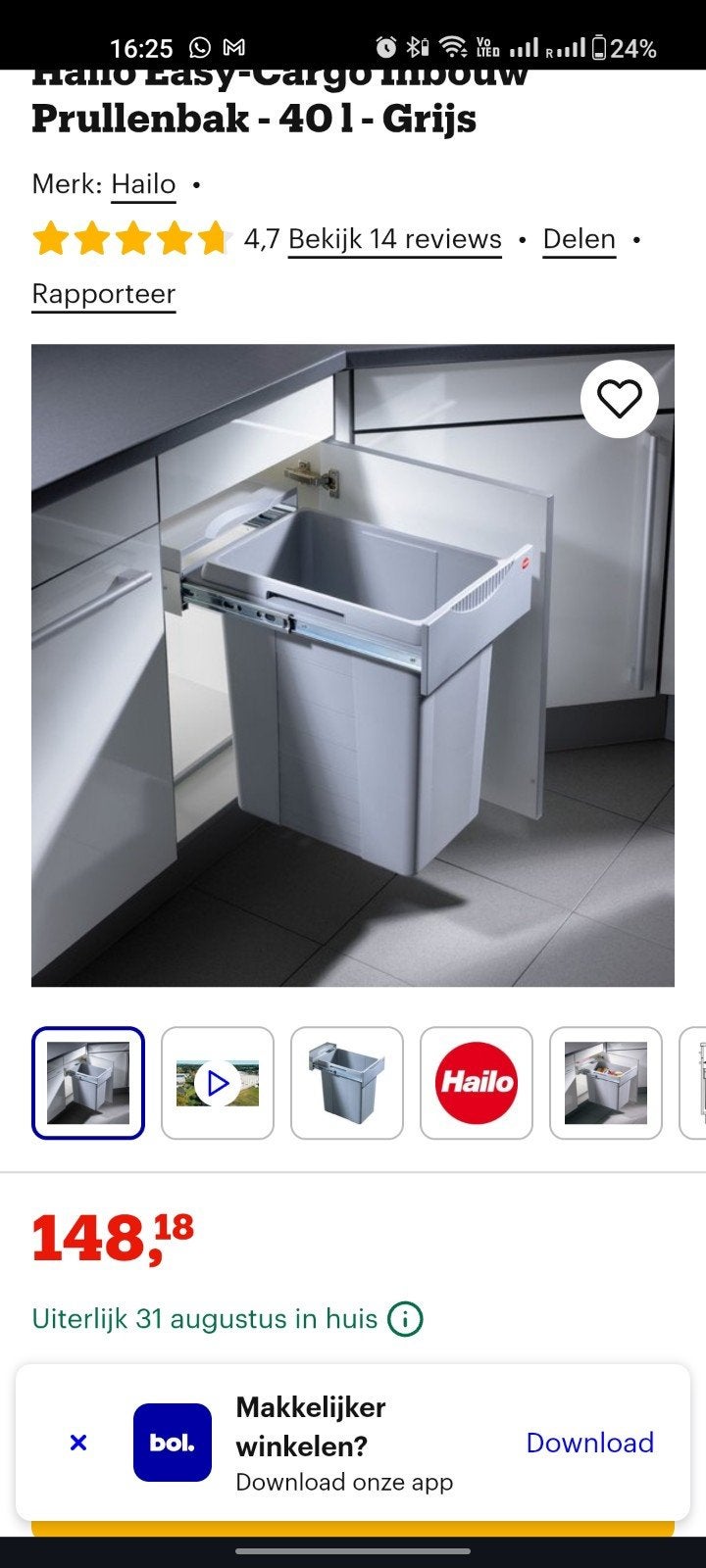 keuken ,inbouw vuilbak 20 l, Ophalen