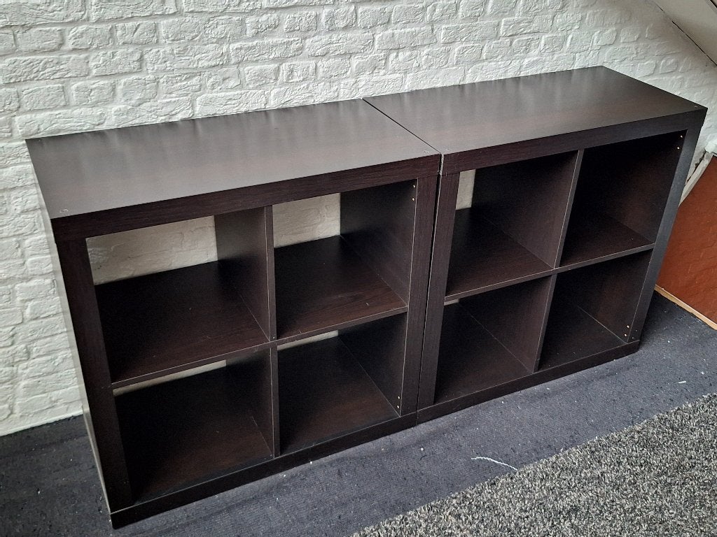 IKEA Kallax kast, eiken hout, donkerbruin, 3 stuks, Ophalen, Met plank(en), Eikenhout, 50 tot 100 cm