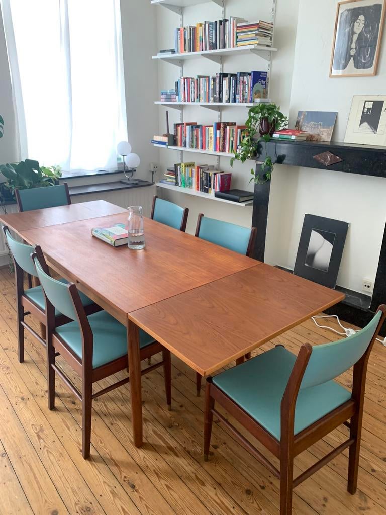 6x vintage eetkamerstoelen, Ophalen, Gebruikt, Twee, Bruin