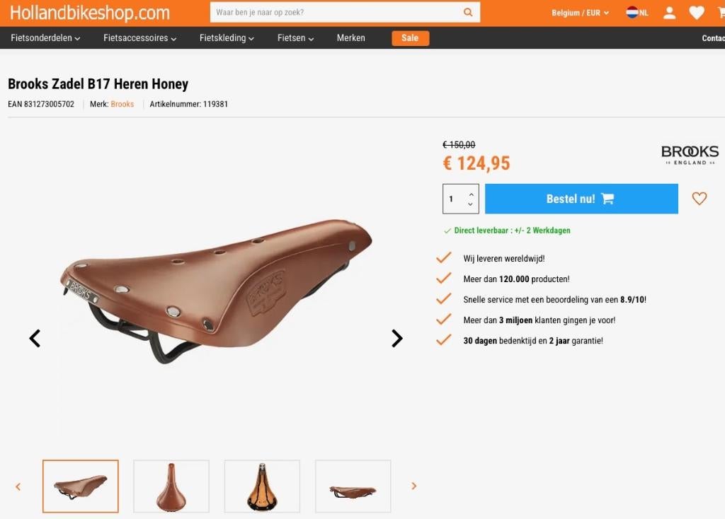 Brooks B17 unisex Honey als nieuw Brompton, Ophalen of Verzenden, Zo goed als nieuw, Brooks