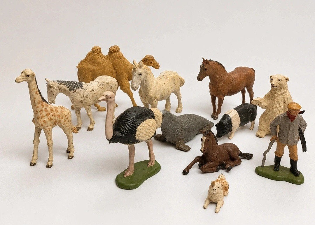 Vintage Britains Ltd. dieren en herder – Made in England, Enlèvement ou Envoi, Utilisé, Statue ou Figurine