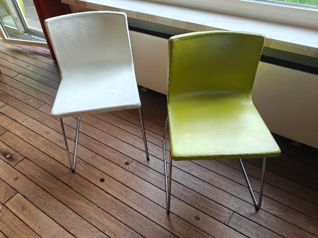 6 chaises de cuisine (4 vertes+2 blanches)-Bernhard Ikea, Enlèvement, Blanc, Modern, Cuir