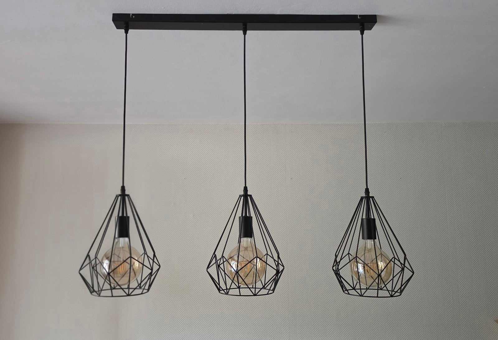 Suspension triple noire "Marnix" + 3 ampoules LED, Ophalen of Verzenden, Metaal