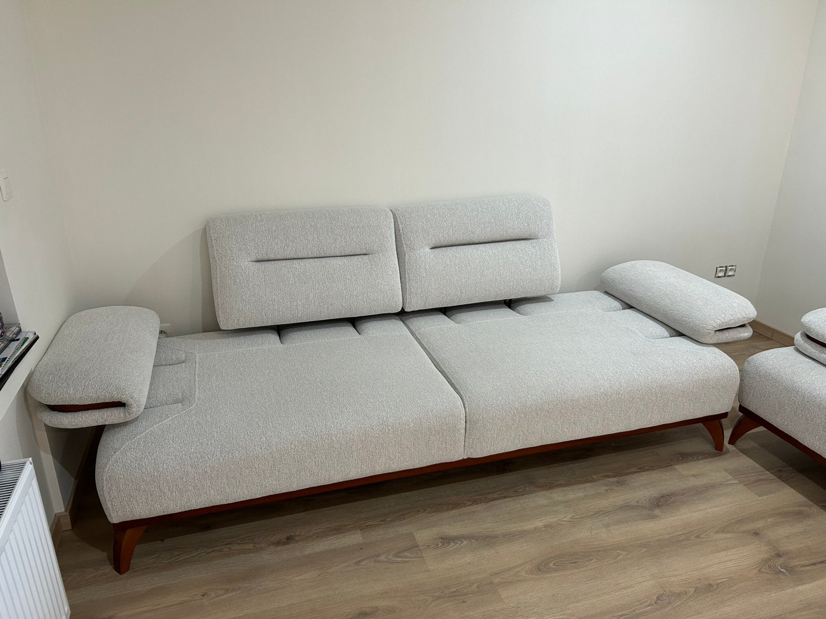 Luxe 3+3 zetelset Omvormbaar bed Ovengebakken beukenhouten, Enlèvement ou Envoi, Comme neuf, Tissus, 3+3