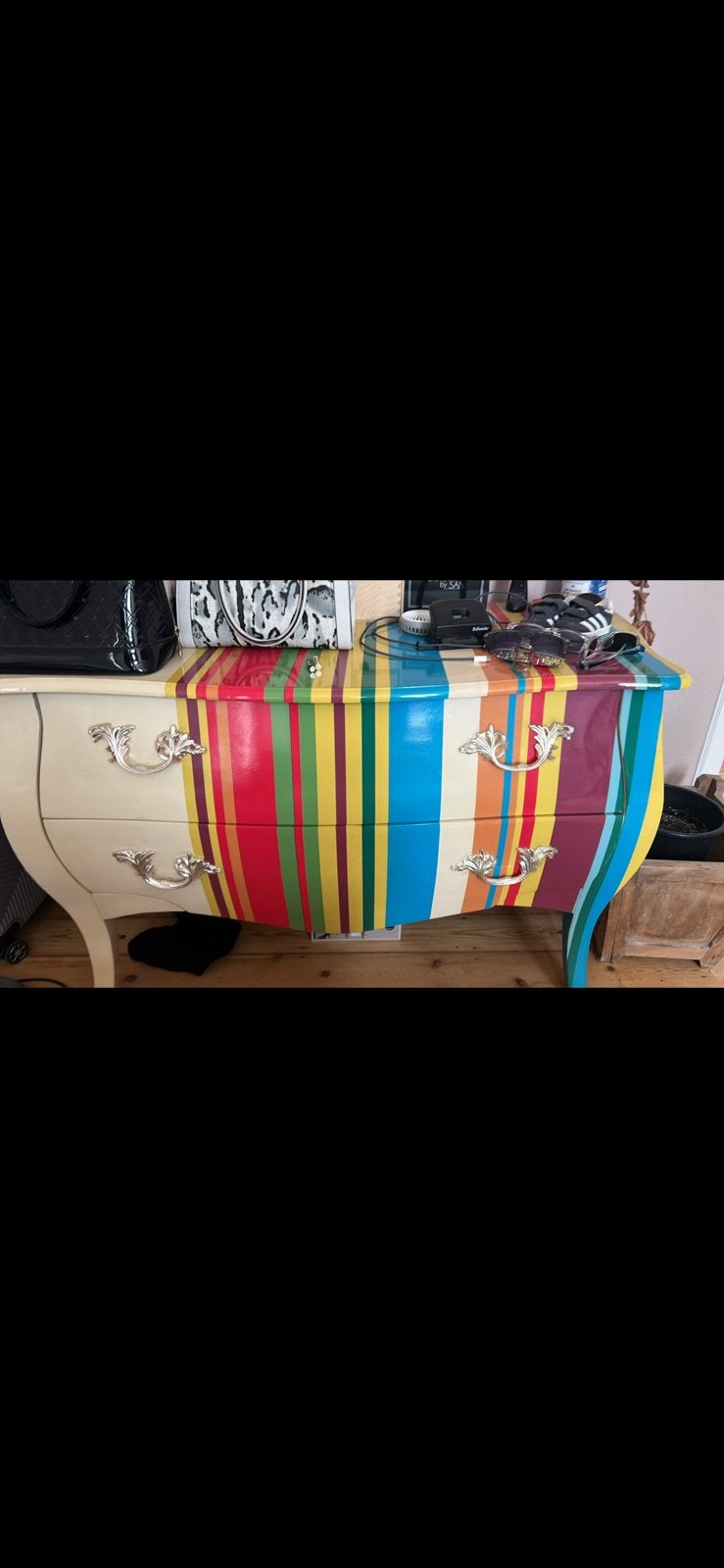Commode Baroque 2 tiroirs - Design Pop Art Rayures, Enlèvement, Comme neuf, Intérieur, Bleu
