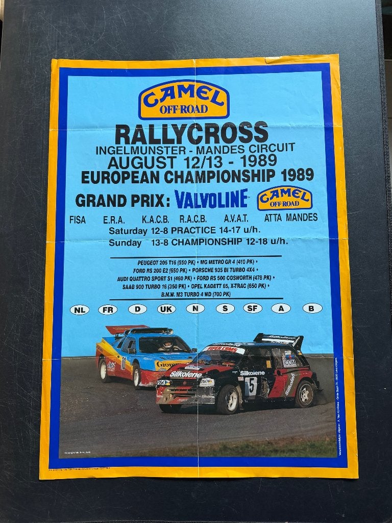 poster 1989 Rally Cross Ingelmunster Ford RS200 Camel, Ophalen of Verzenden, Gebruikt, Auto's